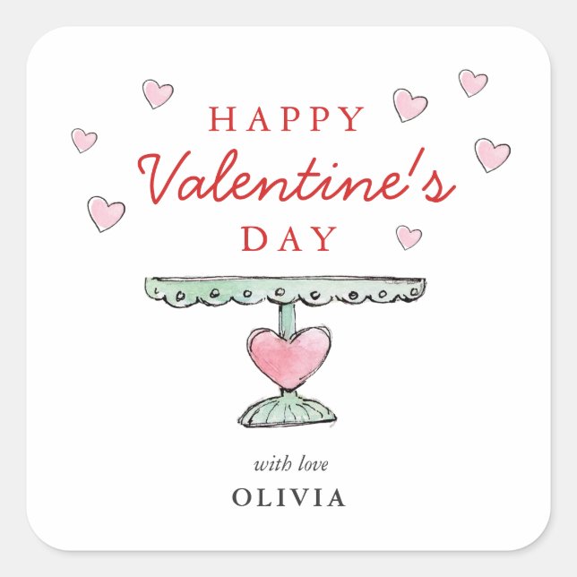 Cute Happy Valentine's Day Pink and white hearts Square Sticker (Front)