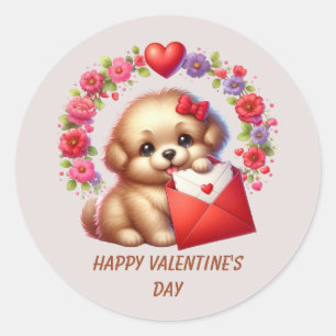 Cute Happy Valentine's day puppy Classic Round Sticker