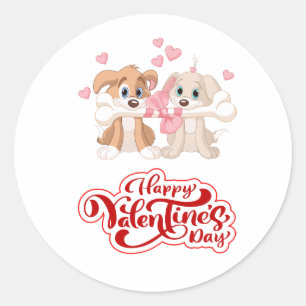 Cute Happy Valentine's Day Puppy  Classic Round Sticker