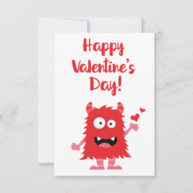 Cute Happy Valentine's Day Red Cartoon Monster Card (Front)