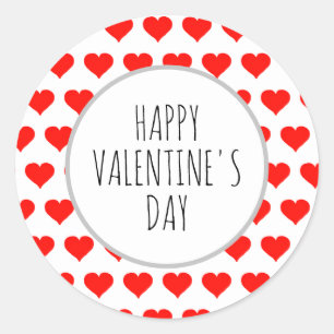 Cute Happy Valentines Day Red Hearts Pattern Classic Round Sticker