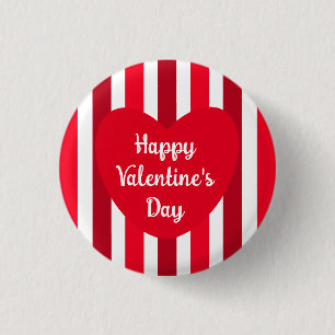 Cute Happy Valentine's Day Red Striped Simple 1 Inch Round Button