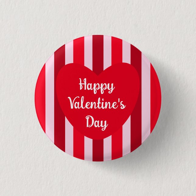 Cute Happy Valentine's Day Red Striped Simple 1 Inch Round Button (Front)