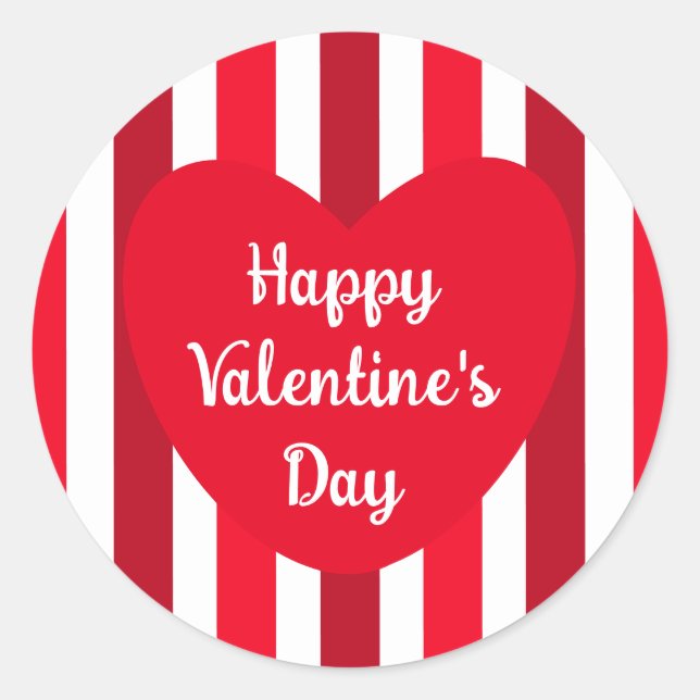 Cute Happy Valentine's Day Red Striped Simple Classic Round Sticker (Front)