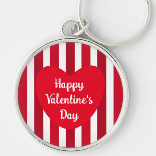 Cute Happy Valentine's Day Red Striped Simple Keychain