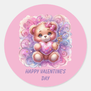 Cute Happy Valentine's day teddy bear Classic Round Sticker
