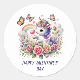 Cute Happy Valentine's Day unicorn  Classic Round Sticker