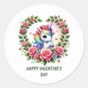 Cute Happy Valentine's Day unicorn Classic Round Sticker