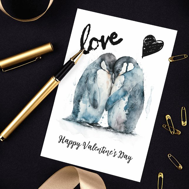 Cute Happy Valentine's Day with penguin love Holiday Card (Creator Uploaded)
