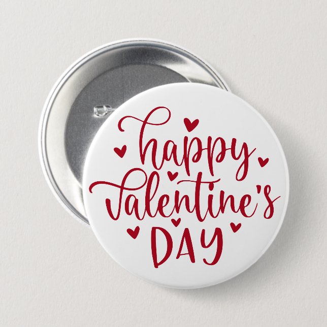 Cute Happy Valentine's Day with Red Hearts 3 Inch Round Button (Front & Back)