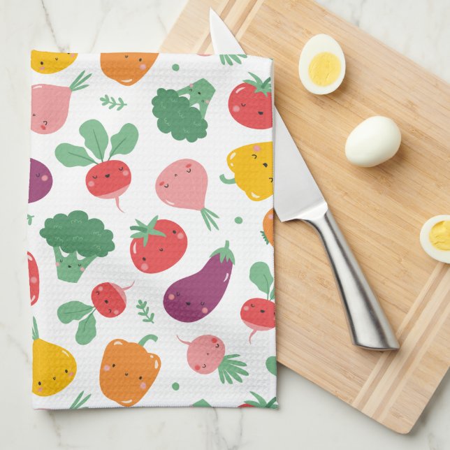 Cute happy veggies kitchen towel (Quarter Fold)