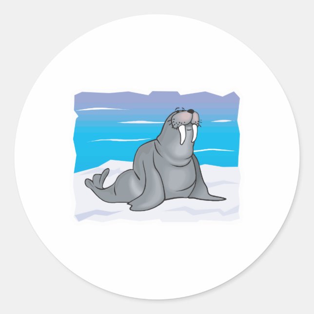 cute happy walrus classic round sticker (Front)