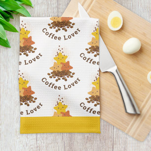 Cute Happy Watercolor Stars and Coffee Beans Kitchen Towel