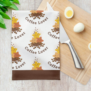 Cute Happy Watercolor Stars and Coffee Beans  Kitchen Towel