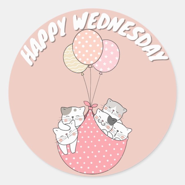 CUTE HAPPY WEDNESDAY CAT CLASSIC ROUND STICKER (Front)