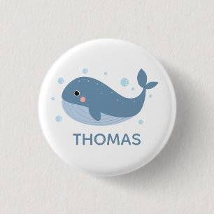 Cute Happy Whale Personalised 1 Inch Round Button