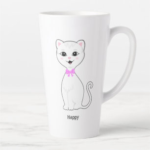 Cute Happy White Cat Cartoon Latte Mug
