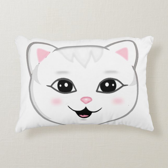 Cute Happy White Cat Face Accent Pillow (Front)