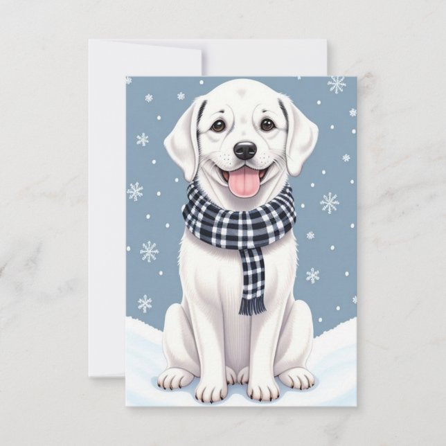 Cute Happy White Dog Flat Thank You Card (Front)