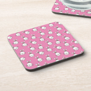 Cute Happy White Easter Bunny on Pink Coaster