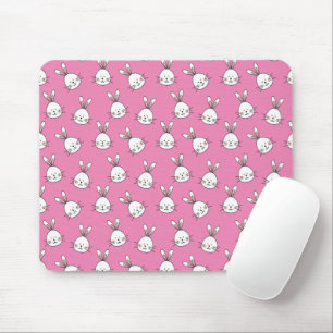 Cute Happy White Easter Bunny on Pink Mouse Pad