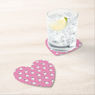 Cute Happy White Easter Bunny on Pink Paper Coaster