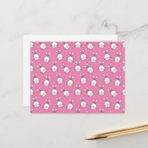 Cute Happy White Easter Bunny on Pink Postcard