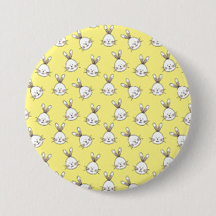 Cute Happy White Easter Bunny Pattern 3 Inch Round Button