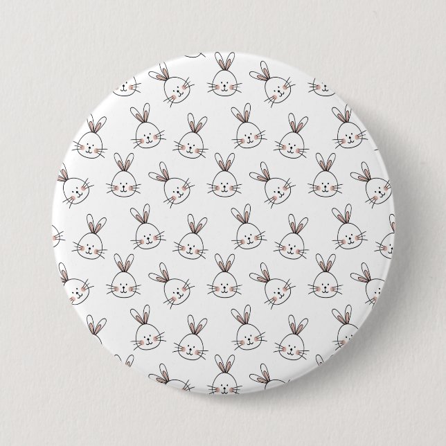 Cute Happy White Easter Bunny Pattern 3 Inch Round Button (Front)
