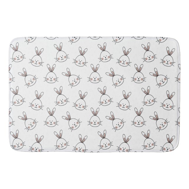Cute Happy White Easter Bunny Pattern Bath Mat (Front)