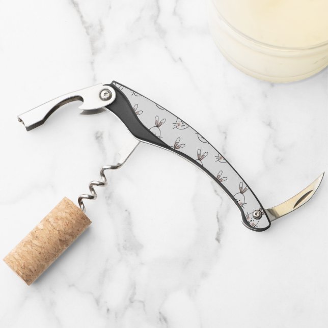 Cute Happy White Easter Bunny Pattern Corkscrew (Front)