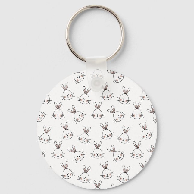 Cute Happy White Easter Bunny Pattern Keychain (Front)