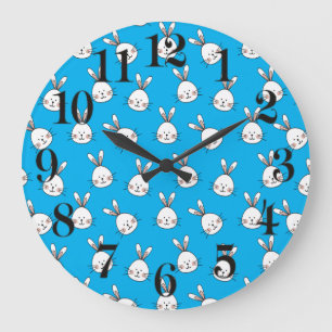 Cute Happy White Easter Bunny Pattern Large Clock