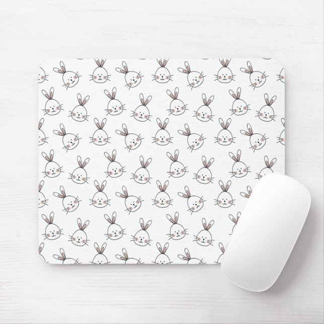 Cute Happy White Easter Bunny Pattern Mouse Pad (With Mouse)