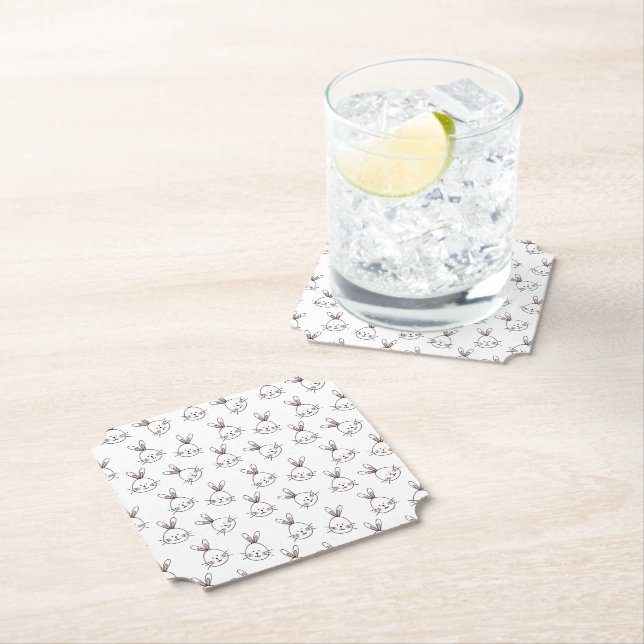 Cute Happy White Easter Bunny Pattern Paper Coaster (Insitu)