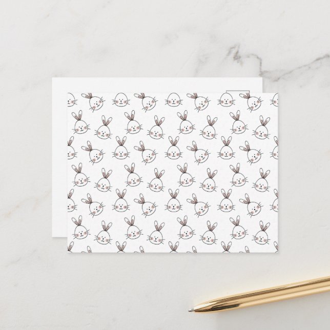 Cute Happy White Easter Bunny Pattern Postcard (Front/Back In Situ)
