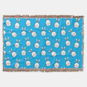 Cute Happy White Easter Bunny Pattern Throw Blanket