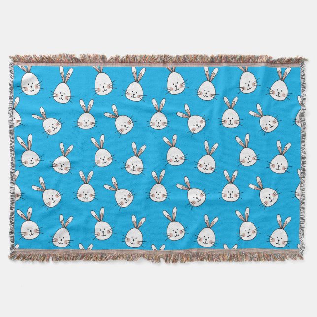 Cute Happy White Easter Bunny Pattern Throw Blanket (Front)