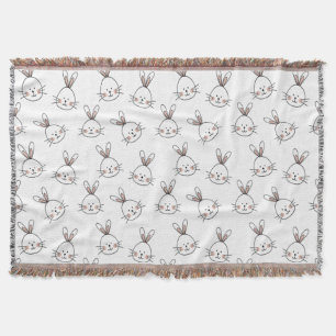Cute Happy White Easter Bunny Pattern Throw Blanket