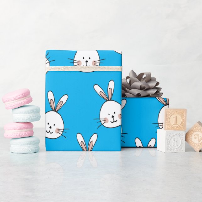 Cute Happy White Easter Bunny Pattern Wrapping Paper (Baby Shower)