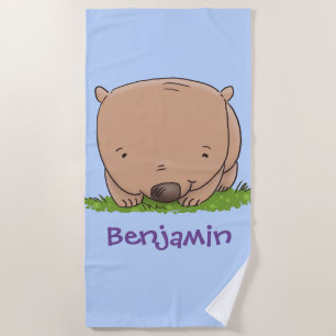 Cute happy wombat cartoon illustration beach towel