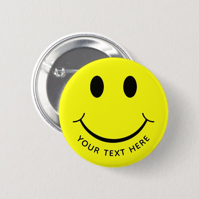 Cute Happy Yellow Face Add Text 2 Inch Round Button (Front & Back)