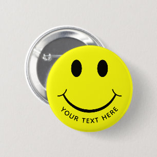 Cute Happy Yellow Face Add Text 2 Inch Round Button