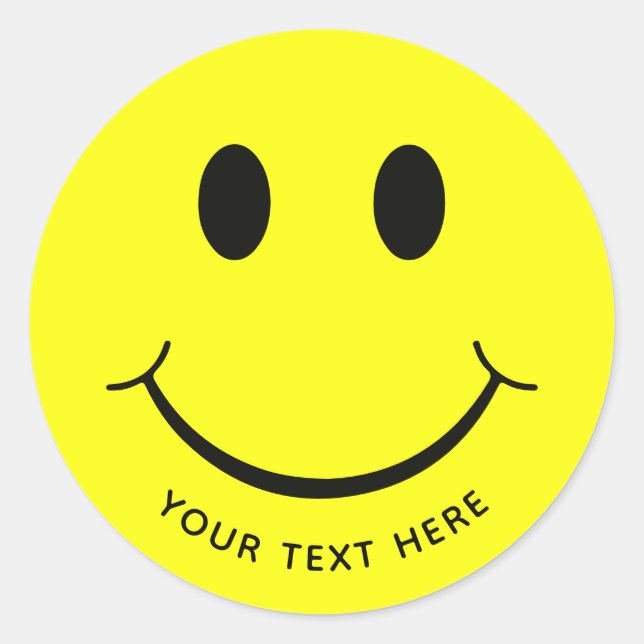 Cute Happy Yellow Face Add Text | Bottom Classic Round Sticker (Front)