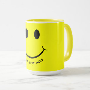 Cute Happy Yellow Face Add Text   Bottom Mug