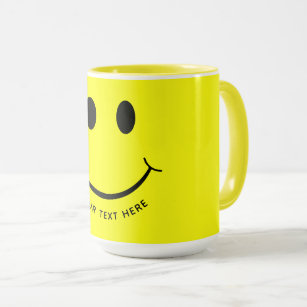 Cute Happy Yellow Face Add Text   Bottom Mug