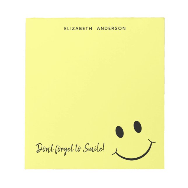 Cute Happy Yellow Face Smile Personalized Notepad (Front)