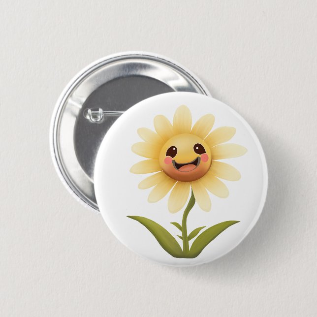 Cute Happy Yellow Flower 2 Inch Round Button (Front & Back)