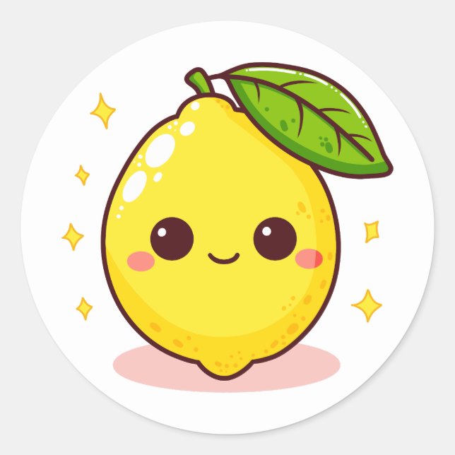 Cute Happy Yellow Lemon Classic Round Sticker (Front)