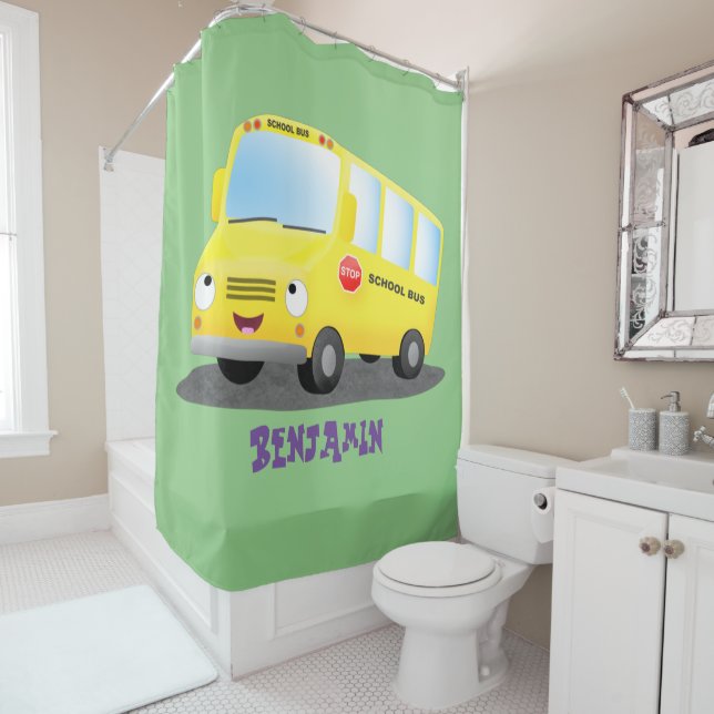 Cute happy yellow school bus cartoon  (In Situ)